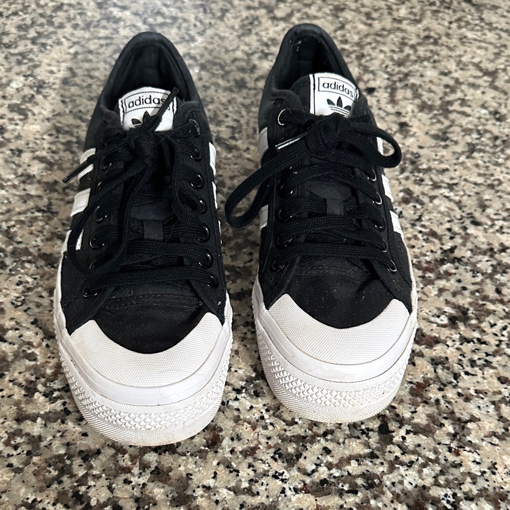Adidas platform Black and White Canvas Sneakers